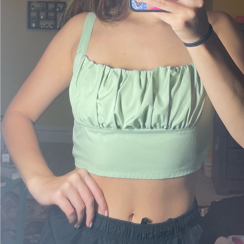 Green Ruched Crop Top